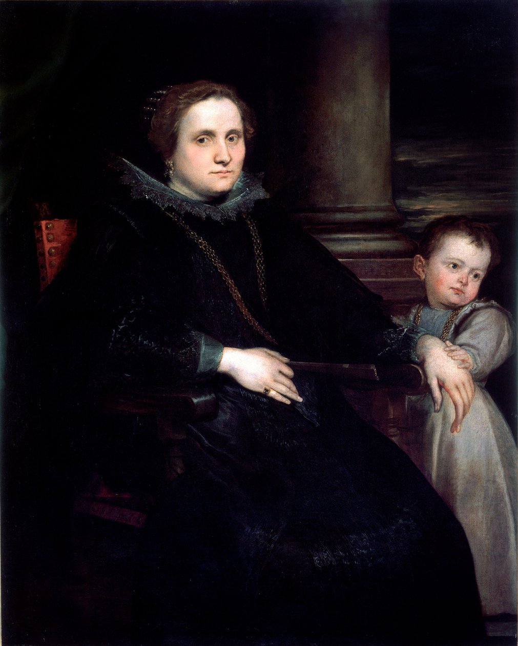Antonie Van Dyckin (1599-1641) naisen muotokuva lapsen kanssa 1626 Dim. 160x140 cm Genes, Galleria Nazionale di Palazzo Spinola tekijältä Anthony van Dyck