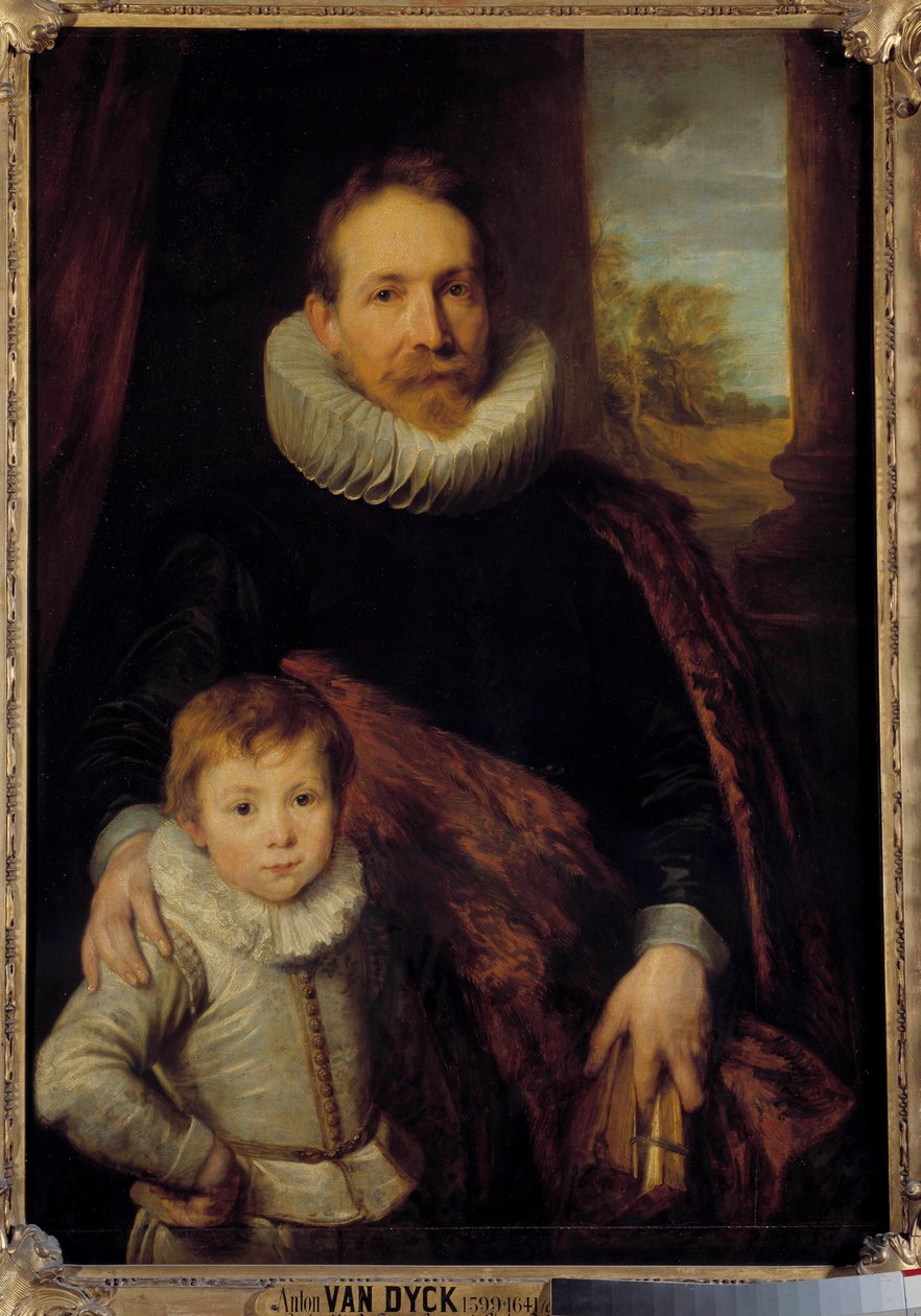 Isän ja hänen poikansa muotokuva tai "Muotokuva Guillaume Richardotista poikansa kanssa" Isällä on mansikkakaulus. Anton (Antoon tai Anthony) van Dyckin (1599-1641) maalaus 1600-luvun aurinko. 1,15x0,83 m - Isän ja hänen poikansa muotokuva tai "" Guill tekijältä Anthony van Dyck
