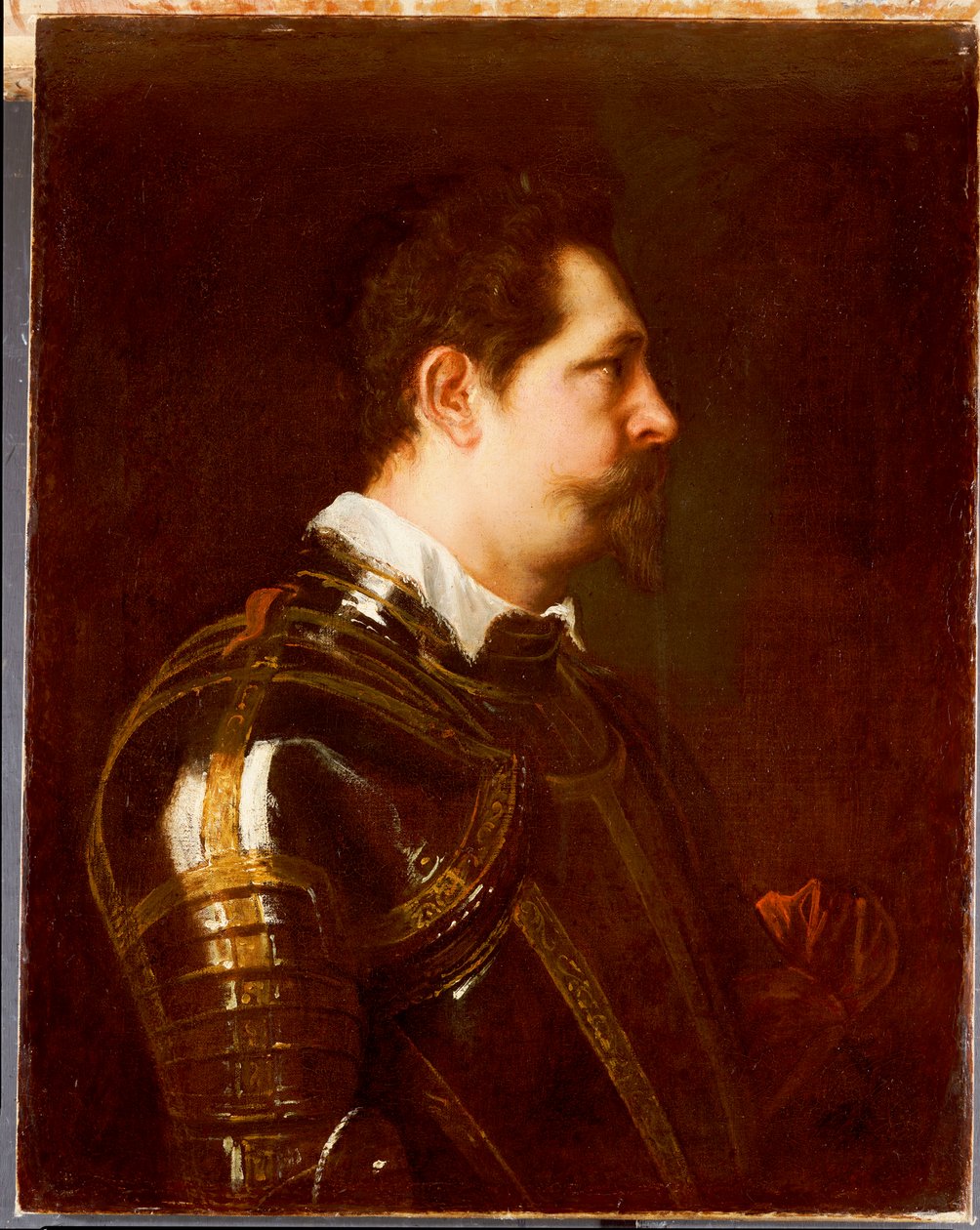Muotokuva kenraalista, rintakuva, damascenoidussa panssarissa, jossa valkoinen kaulus ja punainen vyö tekijältä Anthony van Dyck