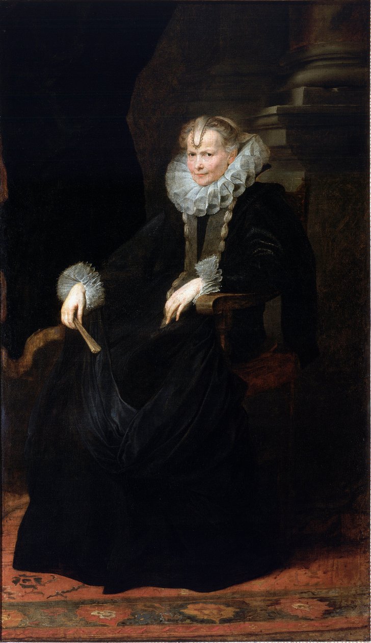 Perheenjäsen Spinolan muotokuva Hänellä on mansikkakaulus. Anonie Van Dyckin (1599-1641) maalaus 1621-1623 Sun. 200x116 cm Berliini, Staatliche Museen zu Berlin, GemaldeGallery tekijältä Anthony van Dyck