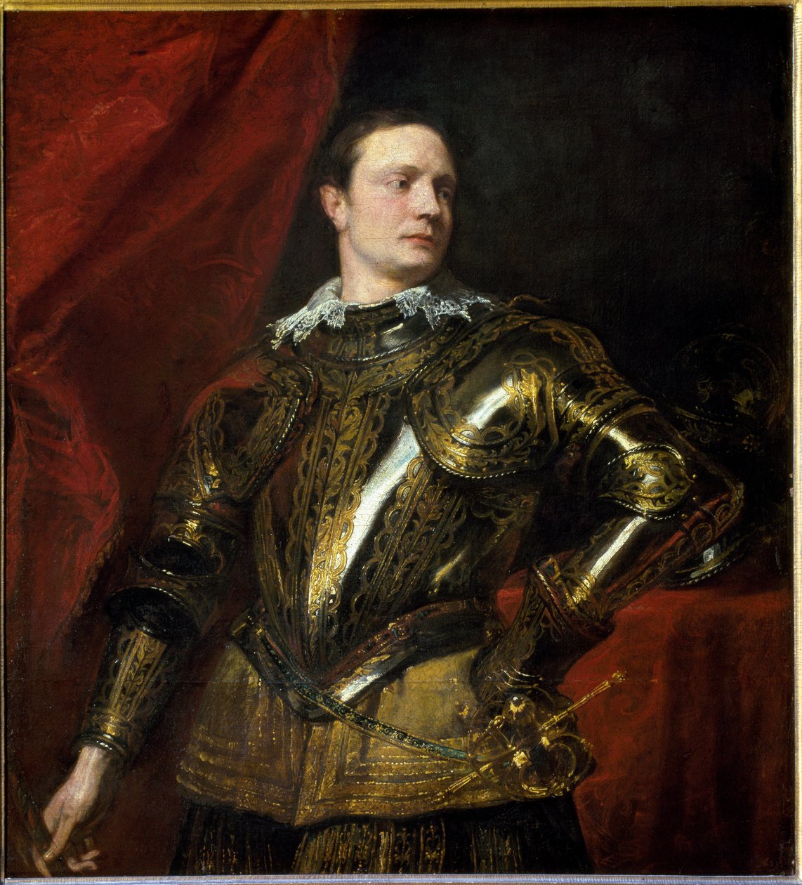 Nuoren kenraalin (tai condottieren) muotokuva kultaisessa panssarissa (öljy kankaalle, n. 1624) tekijältä Anthony van Dyck