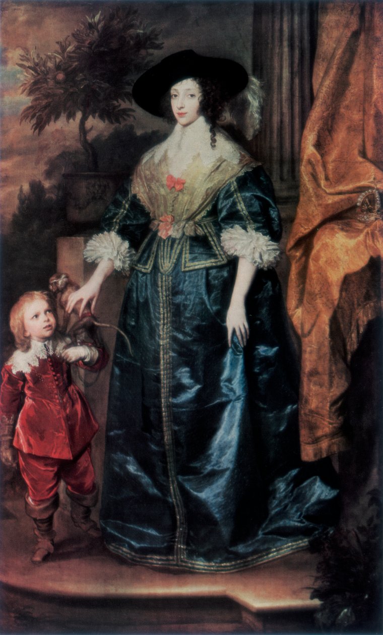 Kuningatar Henrietta Maria ja hänen kääpiönsä Sir Jeffrey Hudson, c1633, 1927 tekijältä Anthony van Dyck