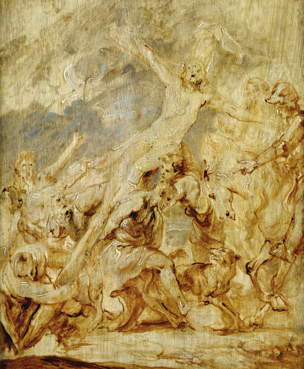 Luonnos ristin nostosta, 1630 (öljy & grisaille puulle) tekijältä Anthony van Dyck