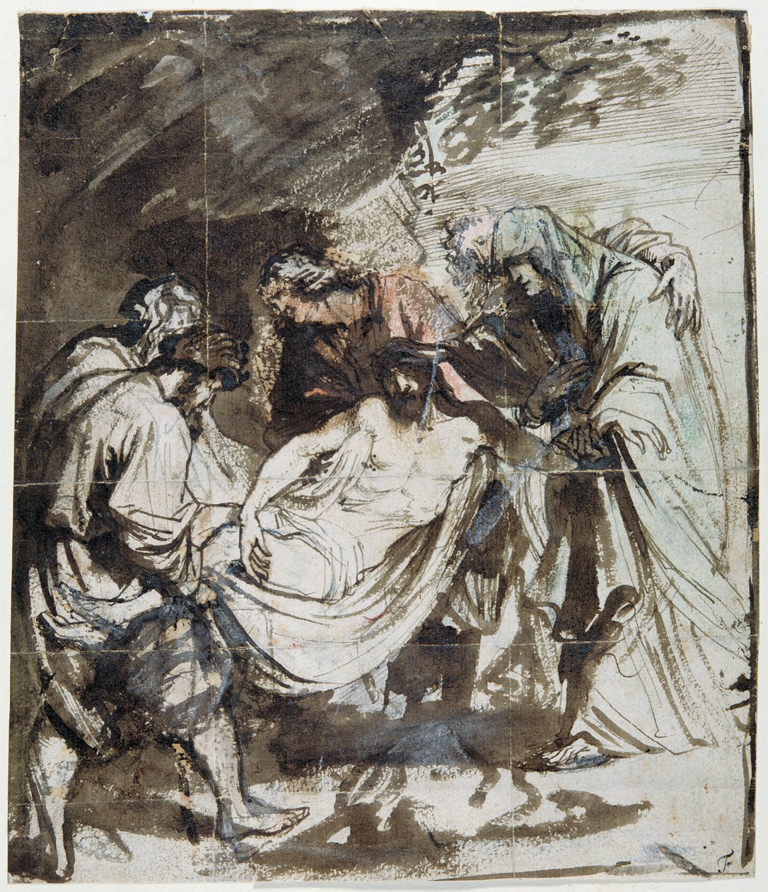 Study for the Tombment, n. 1617-1618 (kynä ja muste liitujen päällä pesuaineella ja guassi paperilla) tekijältä Anthony van Dyck