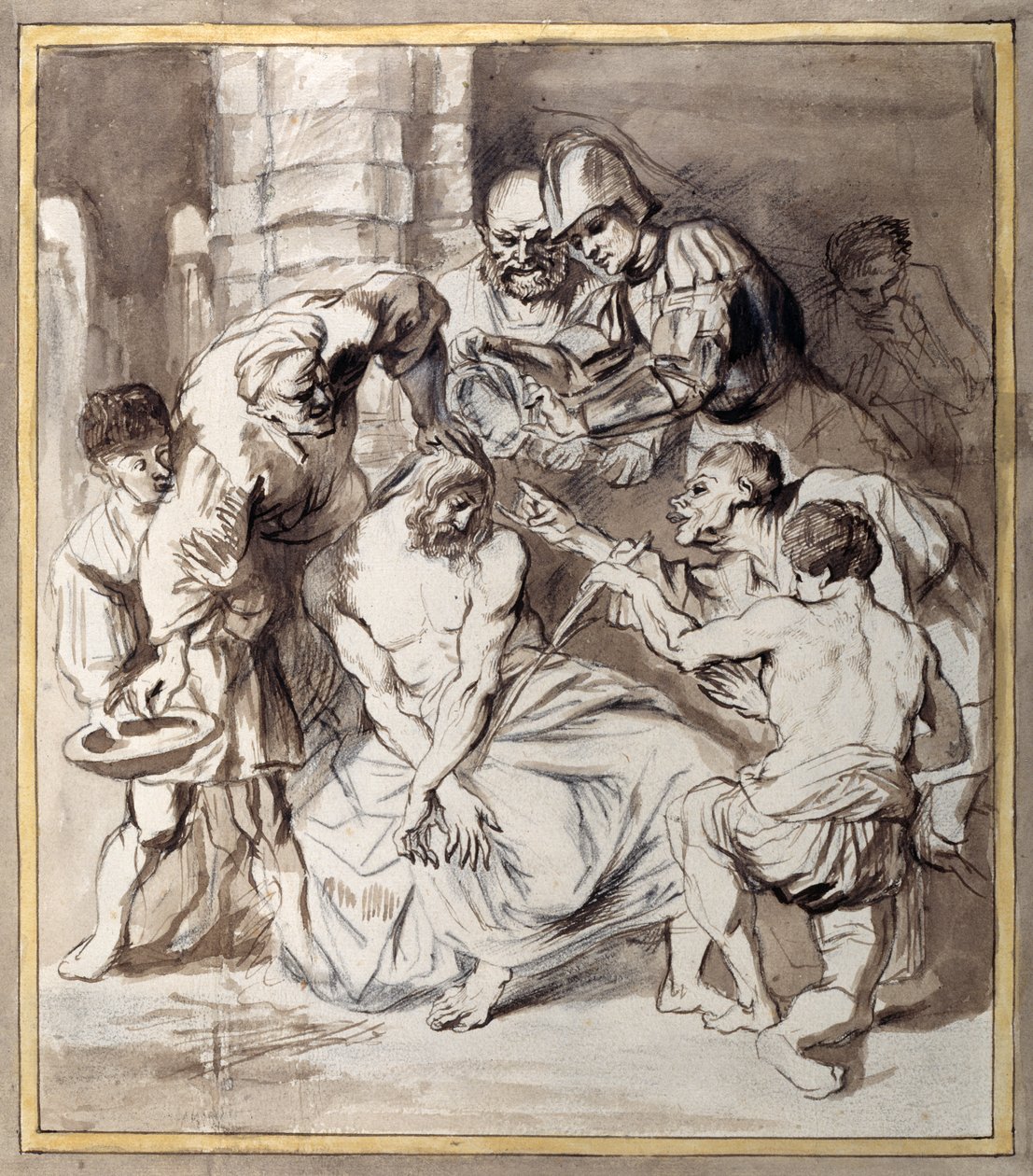 Kristuksen pilkkaaminen (kynä ja muste liidulla paperilla) tekijältä Anthony van Dyck