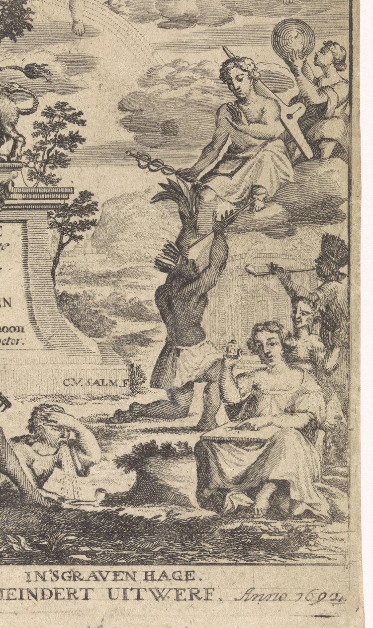 Kasvitieteen allegoria Nimisivu: Theodorus Schoon, True Exercise and Analysis of Plants, 1692 tekijältä Anthony van Zijlvelt