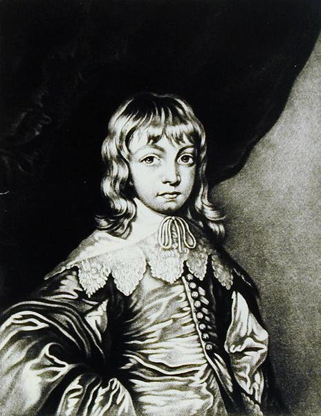 Muotokuva Georgesta, Buckinghamin herttuasta (1592-1628), Robert Dunkartonin (1744-n.1817) kaiverrus teoksesta Illustrious Characters in British History (mezzotint) tekijältä Anthony van after Dyck