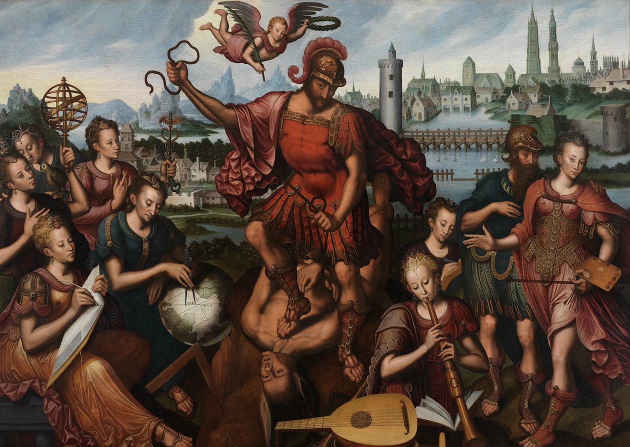 Marte, cercado pelas Artes e Ciências, conquista a Ignorânciafinlandesa tekijältä Anthuenis (1536 1613) Claeissins or Claeissens