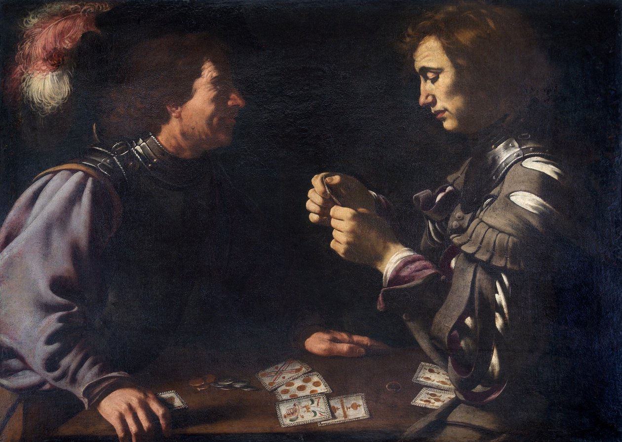 Card Players, n. 1620 (öljy kankaalle) tekijältä Antiveduto Gramatica