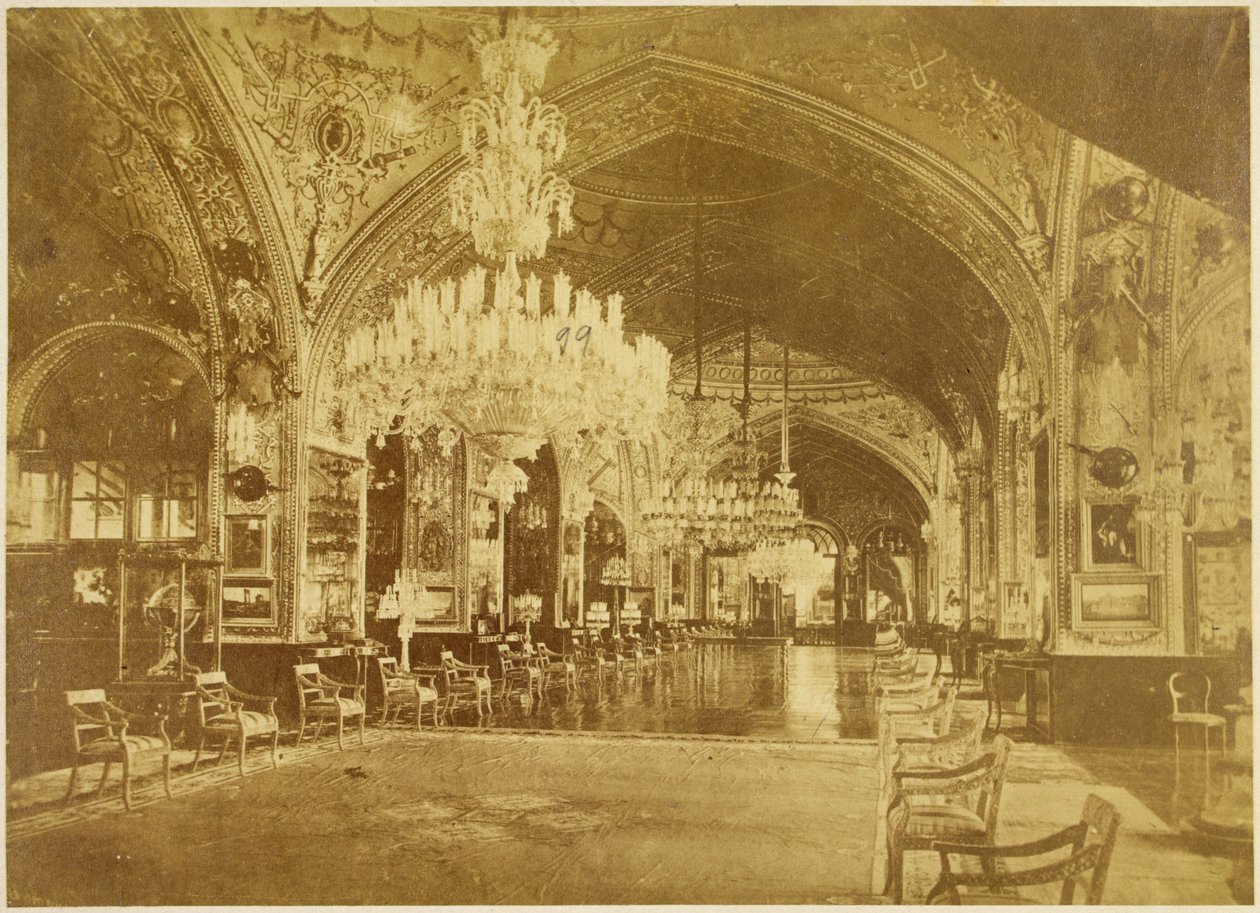 Talar-i Muzeh, jota kutsutaan myös Talar-i Salam (Audience Hall), Gulistan Palace, Teheran, 1880-90 tekijältä Antoin Sevruguin