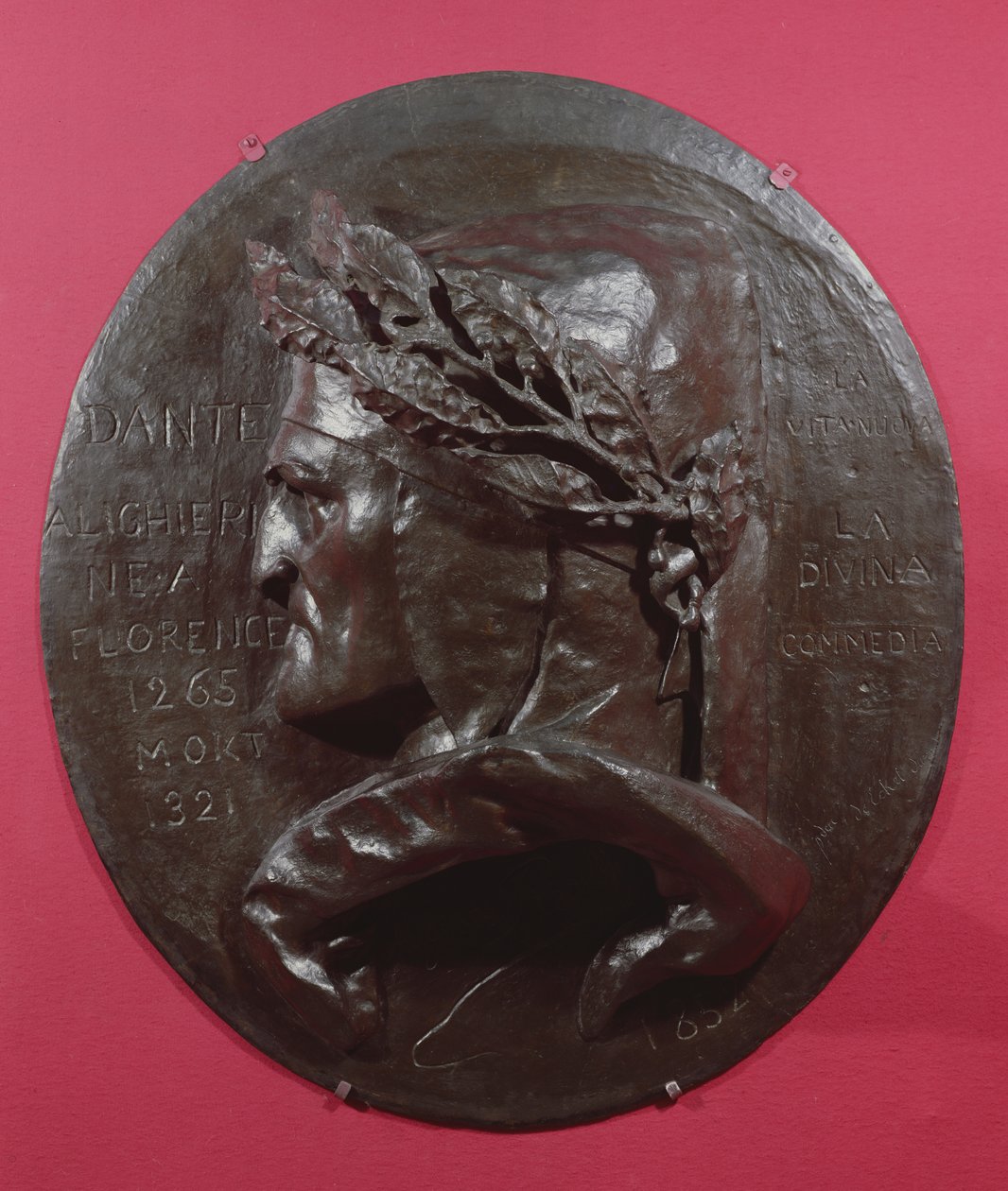 Dante Alighieriä (1265-1321) kuvaava mitali (pronssi) tekijältä Antoine Augustin Preault