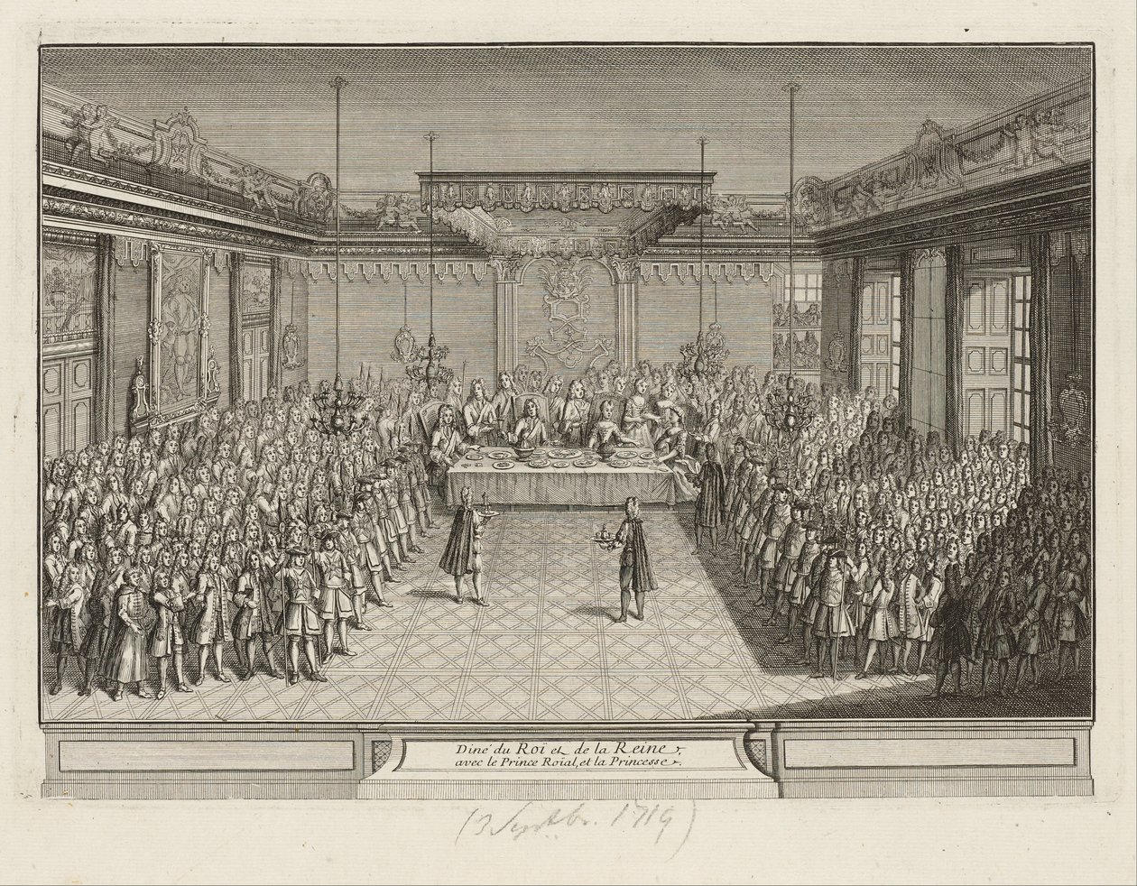 Näyttelyjuhla Corner Parade Hallissa Dresdenin palatsissa 3. syyskuuta 1719 tekijältä Francois Antoine Aveline