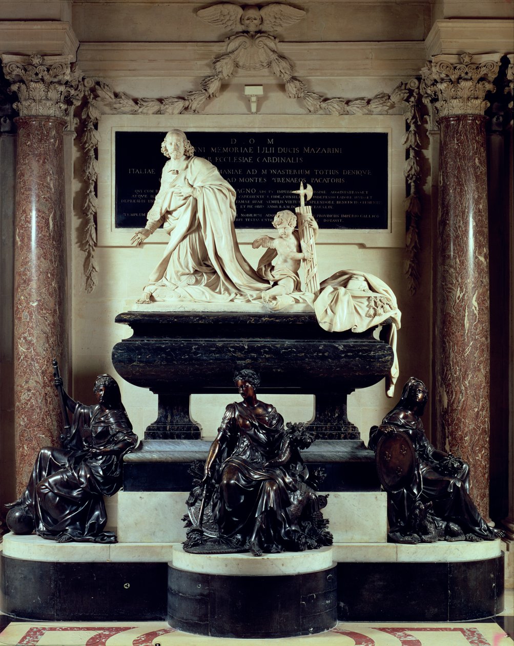 Kardinaali Jules Mazarinin hauta Institut de Francen kappelissa, entinen College des Quatre-Nations, 1689-93 (marmori ja pronssi) tekijältä Antoine Coysevox