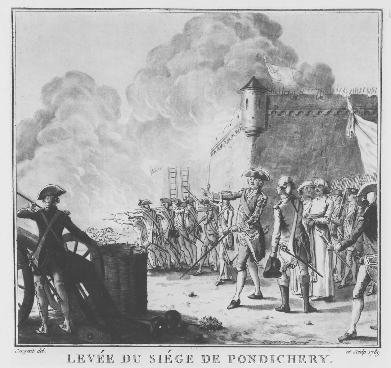 The Raising of Siege of Pondicherry, 1789 (katso myös 169735) tekijältä Antoine Louis Francois Sergent Marceau