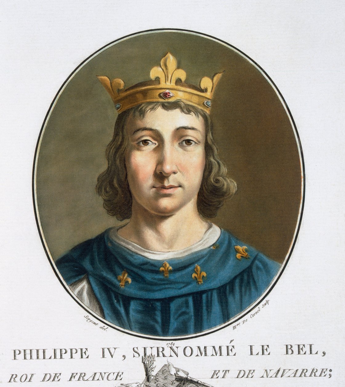 Philippe IV, teoksesta "Muotokuvia suurista miehistä, maineikkaista naisista ja mieleenpainuvista Ranskan kohteista, kaiverrettu ja painettu väreillä", julkaisija Pierre Blin, 1786-92, Pariisi (värikaiverrus) tekijältä Antoine Louis Francois Sergent Marceau