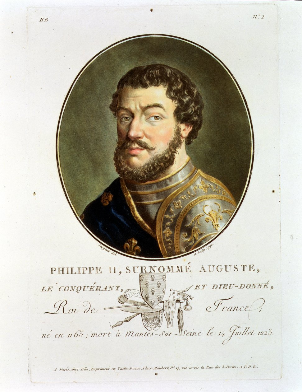 Muotokuva Philip II:sta, nimeltä Augustus, Ranskan kuningas (1165-1223), 1790 tekijältä Antoine Louis Francois Sergent Marceau