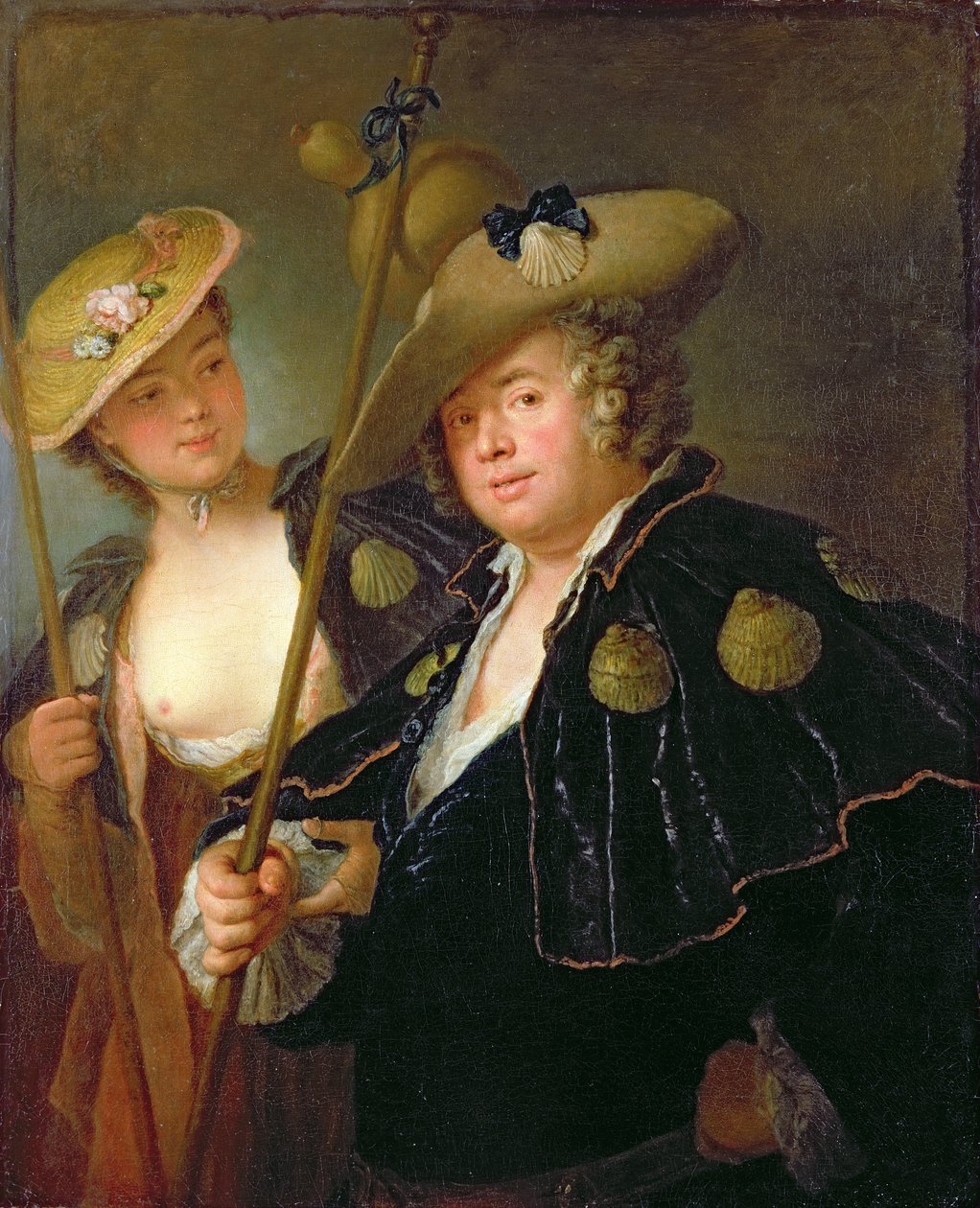 Gustav Adolf Graf von Gotter ja hänen veljentytär Friederike von Wangenheum pyhiinvaeltajien puvuissa, n. 1750 tekijältä Antoine Pesne