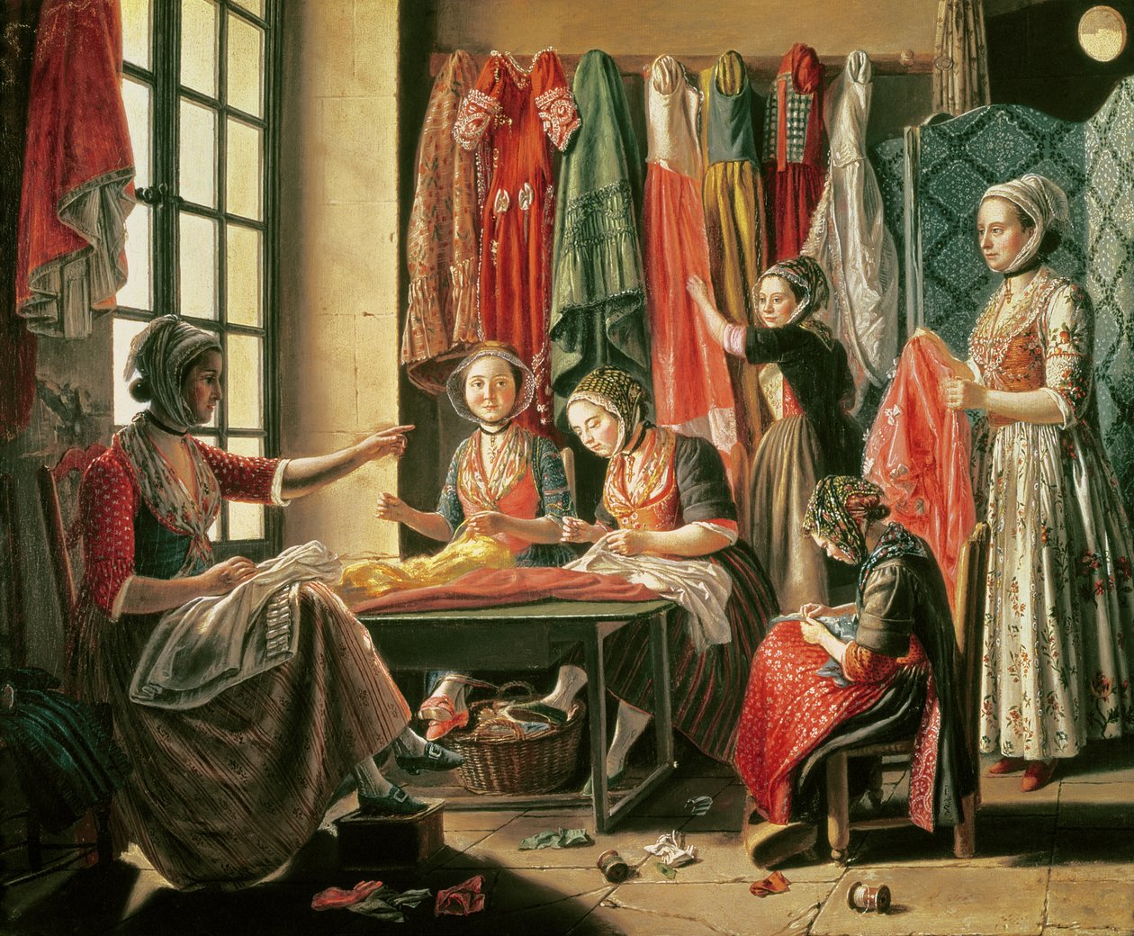 Couturierin työpaja, Arles, 1760 tekijältä Antoine Raspal
