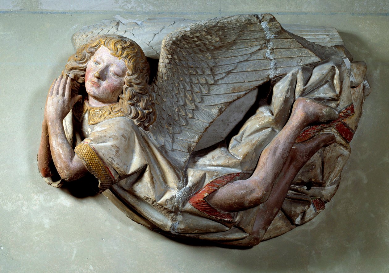 Lentävä enkeli Monivärisestä kalkkikivestä tehty kohokuva Antoine the Moiturierille (1425-1495) on tarkoitettu "Jaquotin Ogierin ja hänen vaimonsa Pernetten tarjoamaan Mise au tombeau -museoon". Chapelles des Carmesista Semurissa Auxois