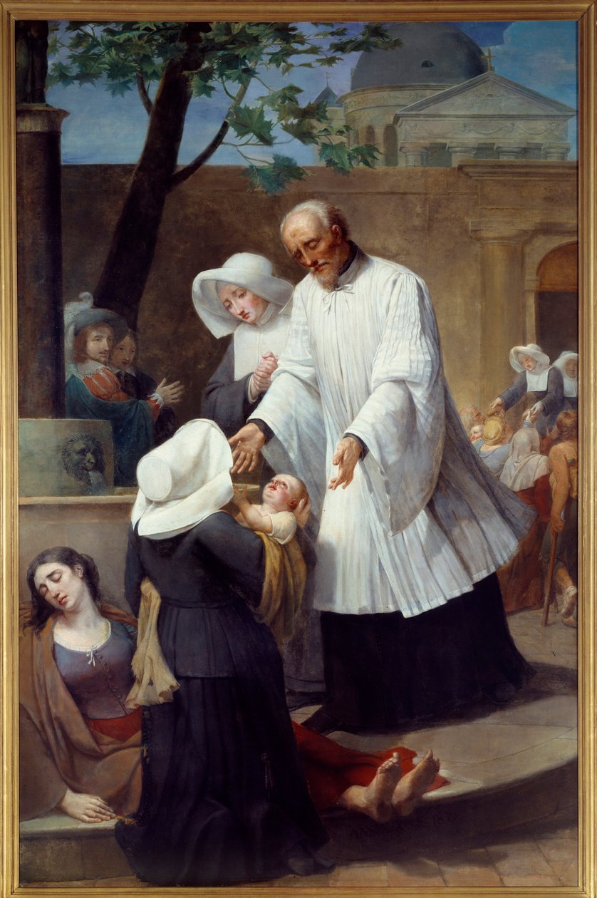Saint Vincent de Paul (1581 - 1660) huolehtii torjunta-aineista (St Vincent de Paul Helping the Plague Ridden). Antoine Ansiaux