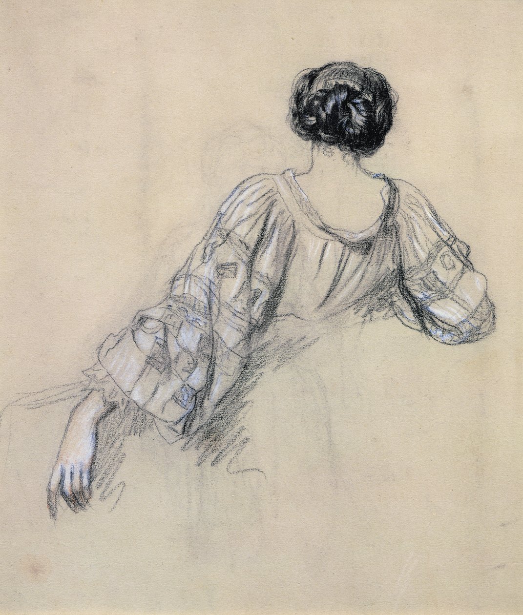 Nuoren naisen selkä (La Malaria -tutkimus) (liitu paperille) tekijältä Antoine Auguste Ernest Herbert or Hebert