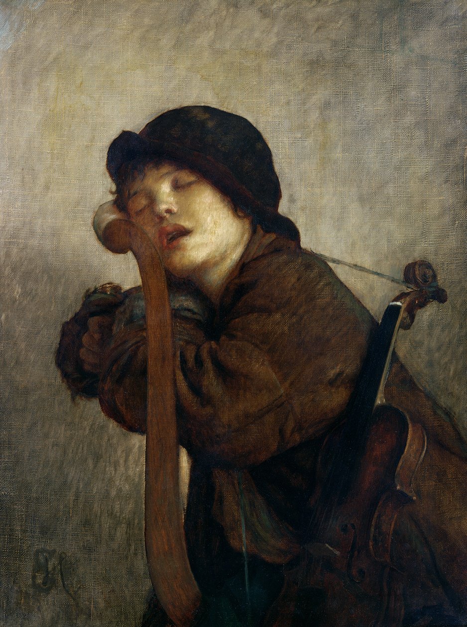 Pieni viulisti nukkumassa, 1883 tekijältä Antoine Auguste Ernest Herbert or Hebert
