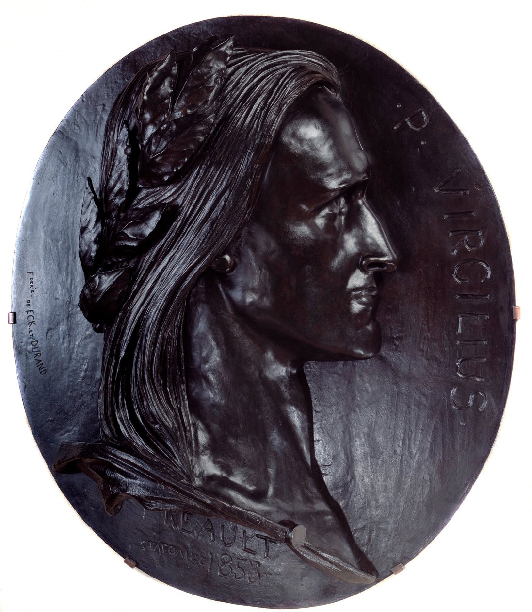 Vergilius (Publius Vergilius Maro tai Virgilio) latinalainen runoilija (70-19 eKr.) Auguste Preaultin (1809-1879) kolossaalinen soikea pronssimitali 1853 Pariisi, musee d