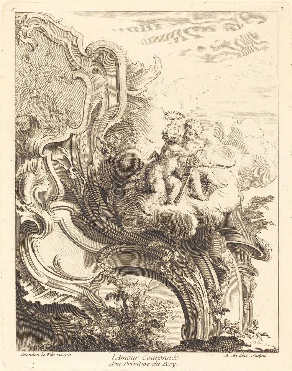 Cupido kruunattu, 1736. tekijältä Antoine Aveline