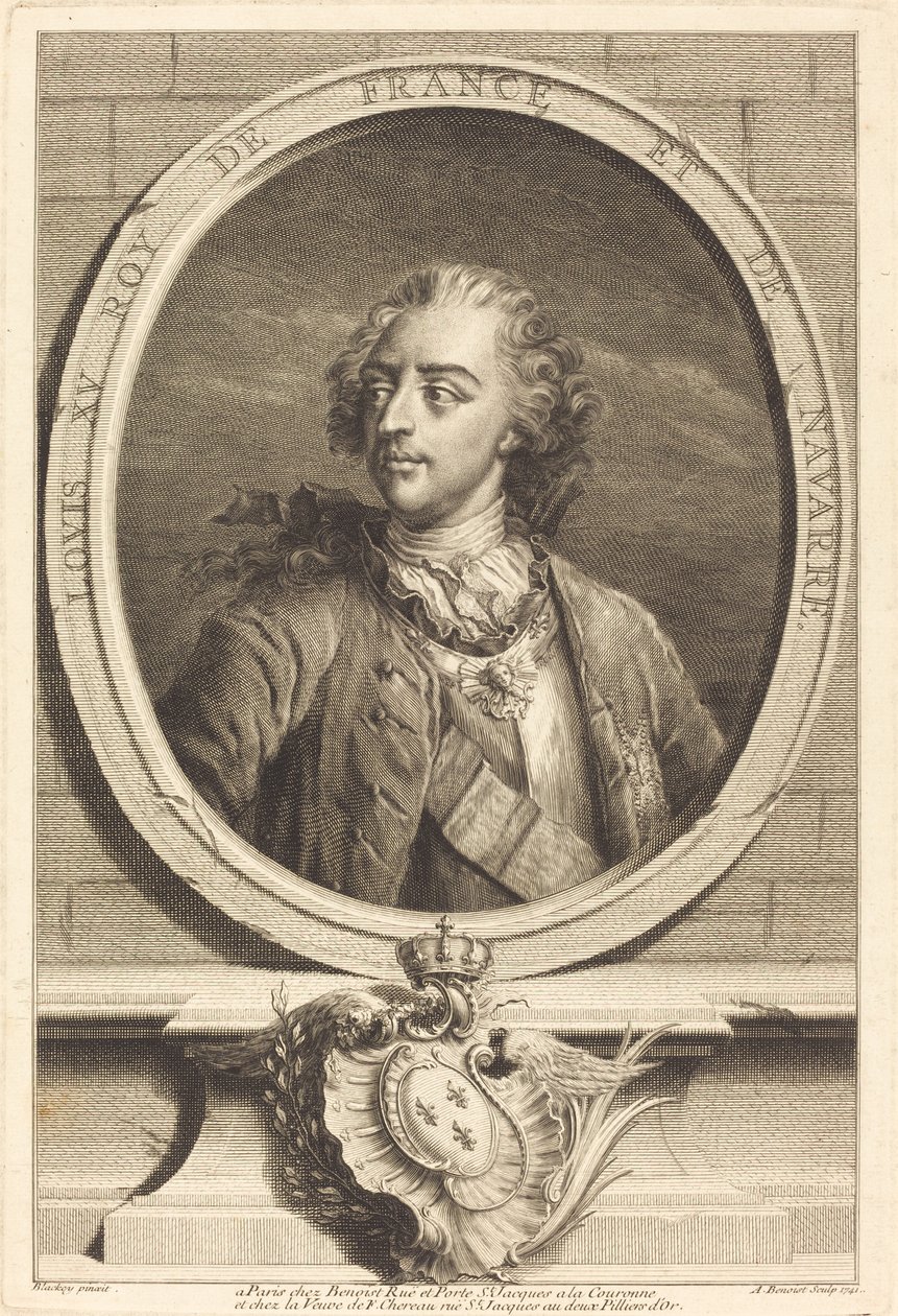 Ludvig XV, Ranskan kuningas tekijältä Antoine Benoist after Jakob Christoffel Le Blon after Nicholas Blakey