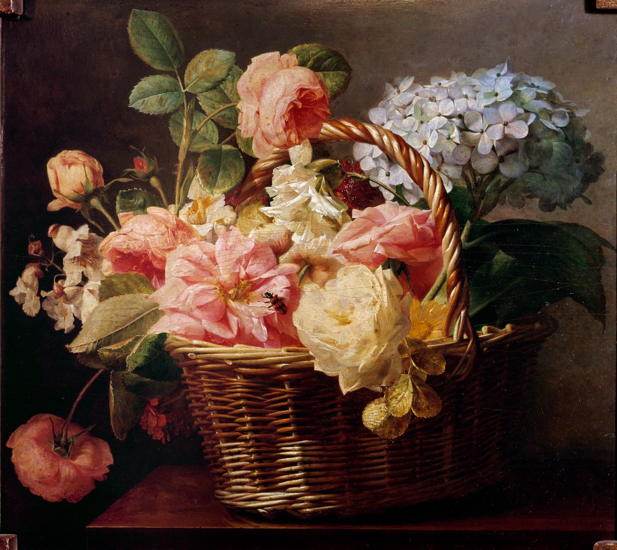 Kukkakimppuja korissa Antoine Berjonin (1754-1843) maalaus 1800-luku Yksityinen kokoelma tekijältä Antoine Berjon