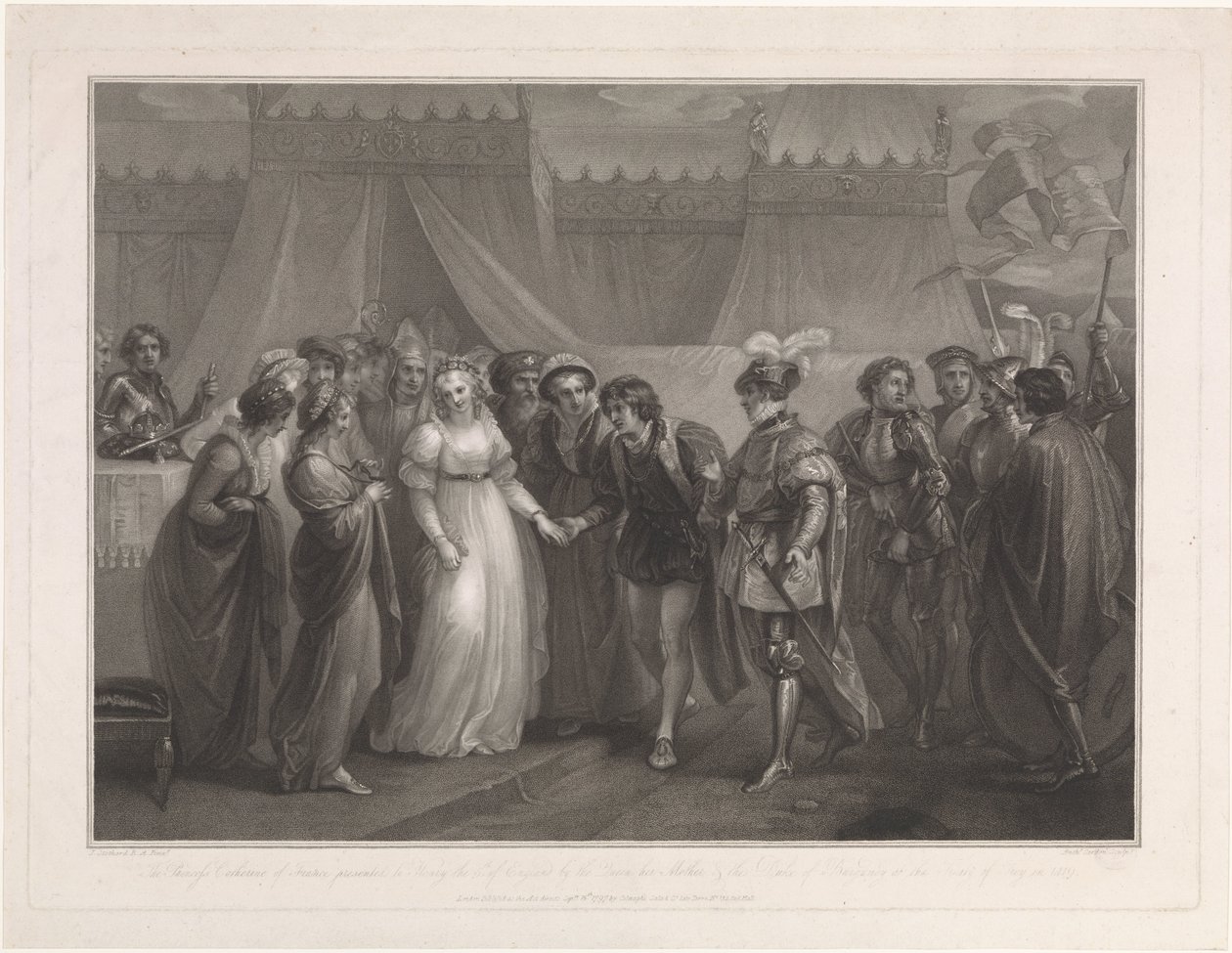 Catherine van Valois ja koning Hendrik V van Engeland Ranskan prinsessa Katariina lahjoitti Henrylle 5. Englannin (...) (otsikko esineessä) tekijältä Antoine Cardon