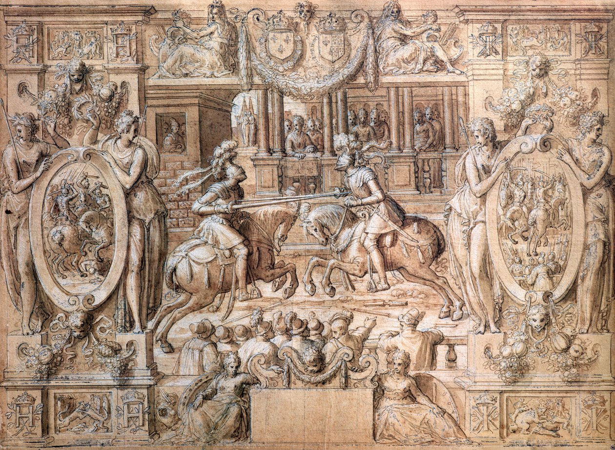 Turnaus Katariina de Medicin (1519-89) ja Henri II:n (1519-59) avioliiton yhteydessä vuonna 1533 (kynä ja paperille) tekijältä Antoine Caron