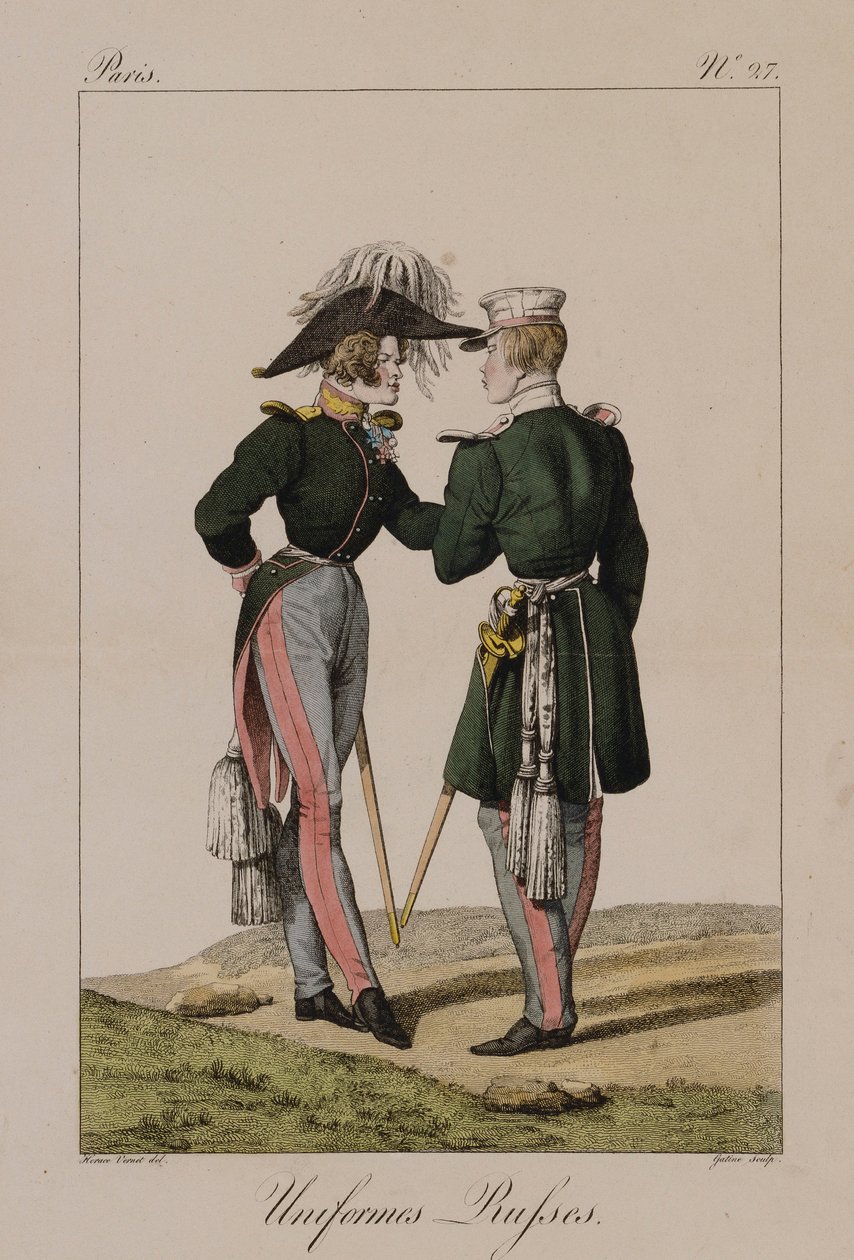 Venäläiset univormut (käsinvärinen kaiverrus) tekijältä Antoine Charles Horace Vernet