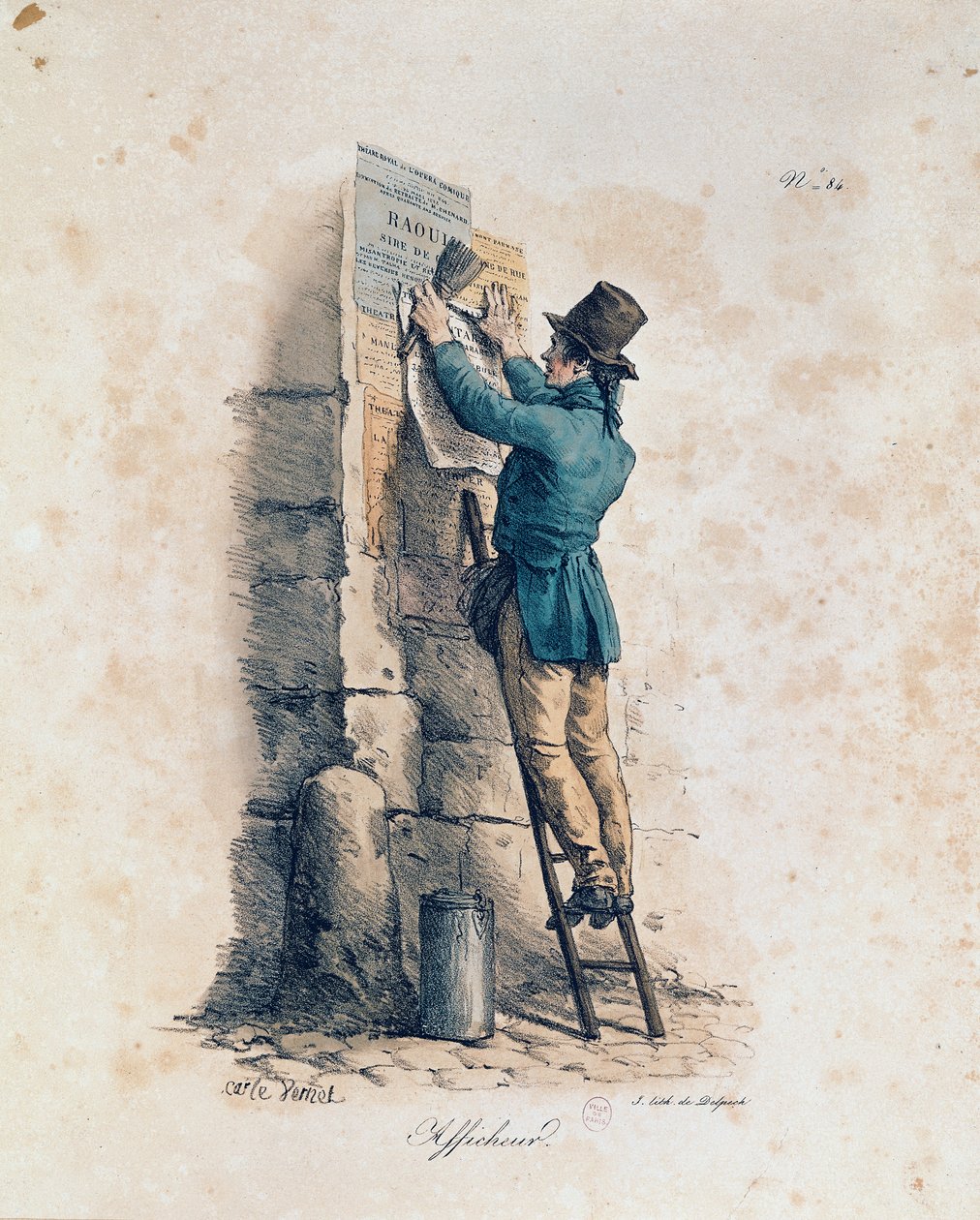 Julisteiden kiinnittäjä tekijältä Antoine Charles Horace Vernet