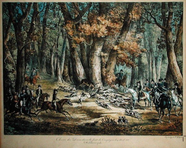 Peurojen metsästys Compiegnen metsässä, 27. huhtikuuta 1818 tekijältä Antoine Charles Horace Vernet