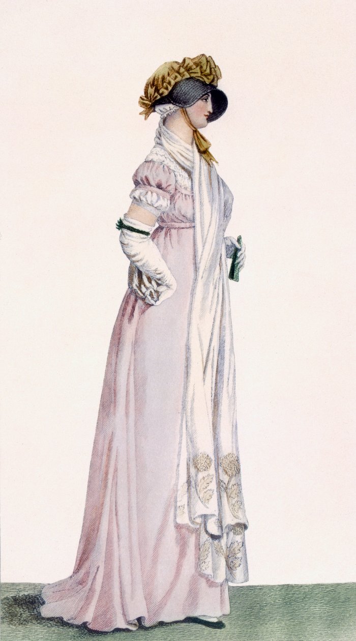 Naisten Promenade-mekko, kuvitus julkaisusta "Journal des Dames et des Modes", 1804 tekijältä Antoine Charles Horace Vernet