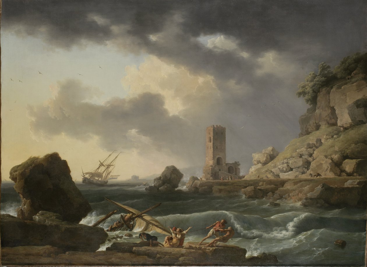 Kallioinen rannikkomaisema ja haaksirikko, 1746 tekijältä Antoine Charles Horace Vernet