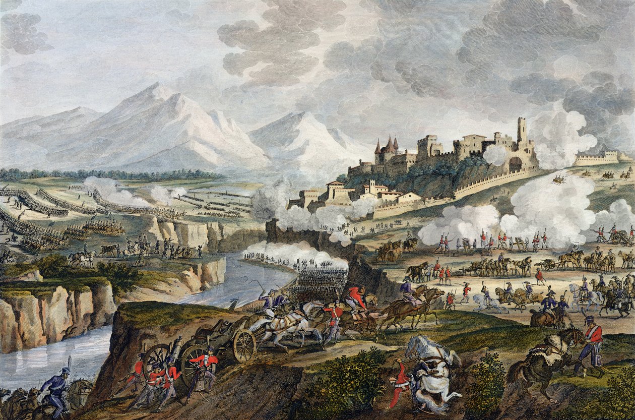 Roveredon taistelu, 18 Fructidor, vuosi 4 (syyskuu 1796), kaiverrus Jean Duplessi-Bertaux (1747-1819) (akvatinta) tekijältä Antoine Charles Horace Vernet