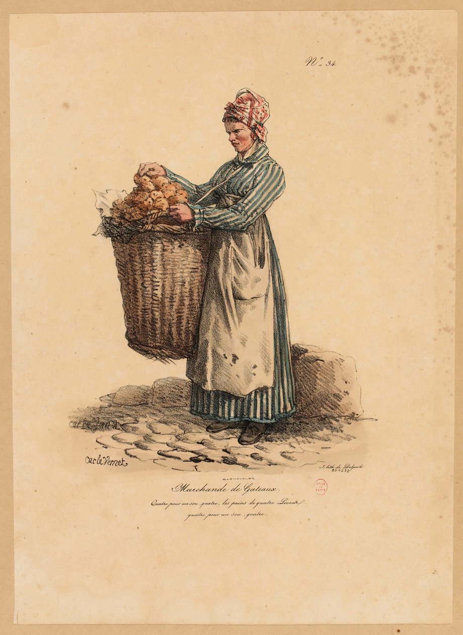 Kakkumyyjä, numero 34 Pariisin huudot -sarjasta, kaiverrus Francois Seraphin Delpech (1778-1825) tekijältä Antoine Charles Horace Vernet