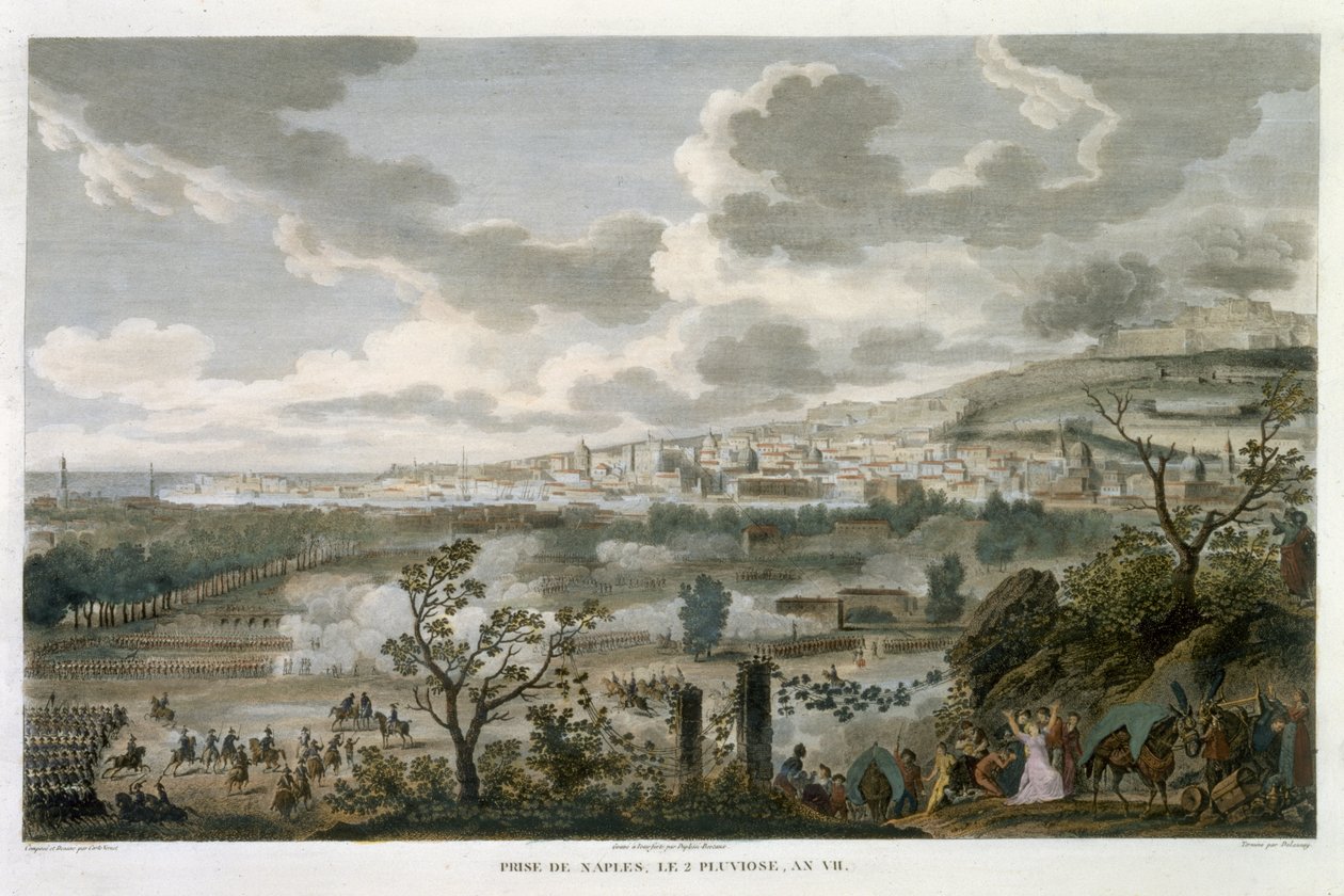 Napolin vangitseminen, 2 Pluviose, vuosi 7 (23. tammikuuta 1799), kaiverrus Jean Duplessi-Bertaux (1747-1819) (akvatinta) tekijältä Antoine Charles Horace Vernet