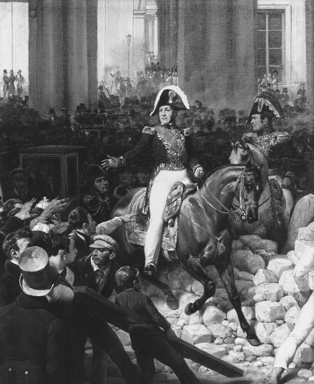 Orleansin herttua lähtee Palais-Royalista ja menee Hotel de Villeen 31. heinäkuuta 1830 (yksityiskohta 141289) tekijältä Antoine Charles Horace Vernet