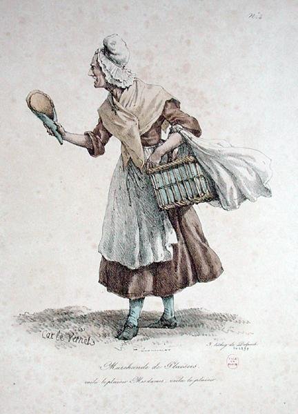 Leivonnaisten myyjä, numero 4 Pariisin huudot -sarjasta, kaiverrus Francois Seraphin Delpech (1778-1825) tekijältä Antoine Charles Horace Vernet