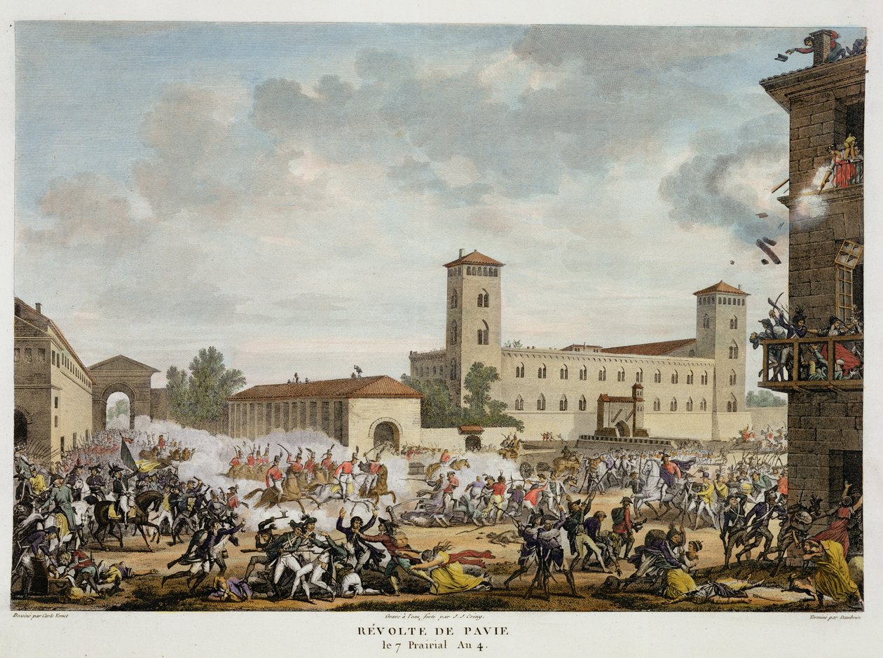 Pavian kapina, 7. preeria, vuosi 4 (toukokuu 1796), kaiverrus Jacques Joseph Coiny (1761-1809) (akvatinta) tekijältä Antoine Charles Horace Vernet