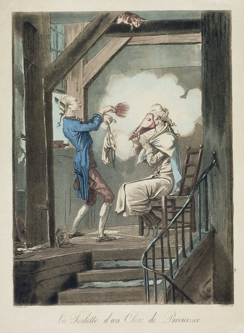 Asianajajan vessa, kaiverrus Philibert Louis Debucourt (1755-1832) tekijältä Antoine Charles Horace Vernet