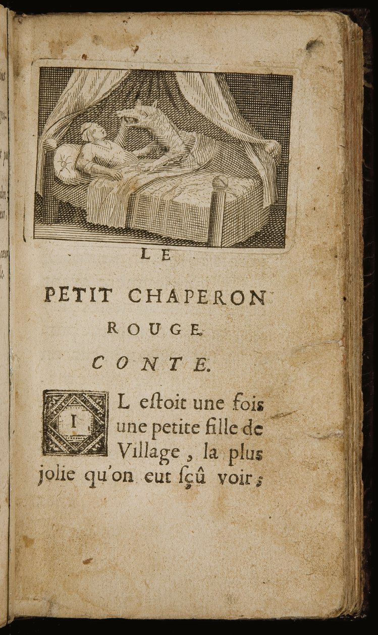 "The Tale Red Riding Hood", sivu Charles Perraultin "Tarinoita tai tarinoita menneestä. Moraliittien kanssa", Pariisi: Claude Barbin, 1697 tekijältä Antoine Clouzier