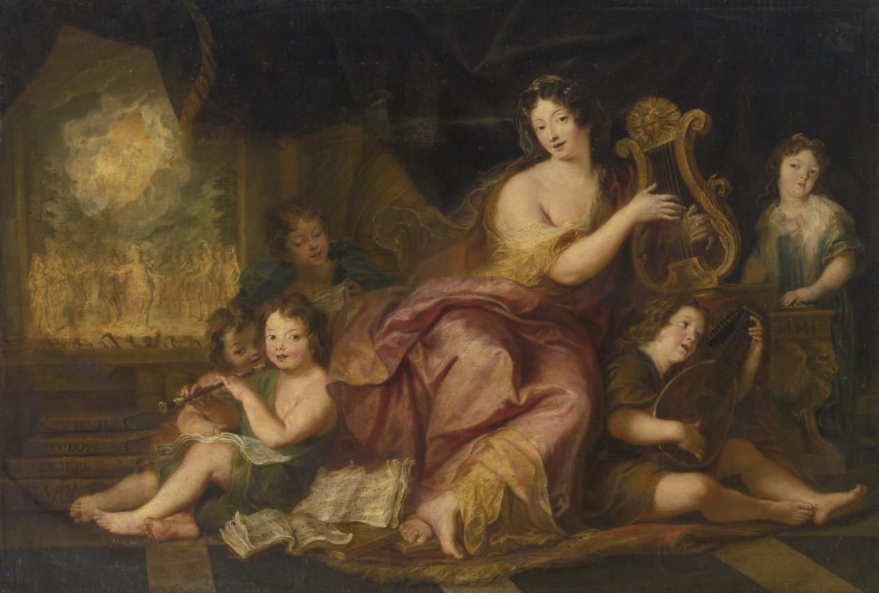 Musiikin allegoria. Madame de Maintenonin muotokuva 1635-1719 Louis X:n luonnollisten lasten kanssa tekijältä Antoine Coypel