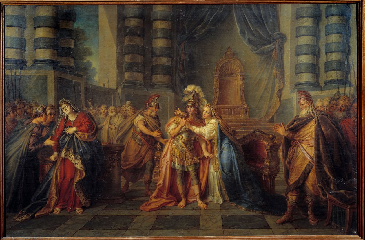 Kleopatre nielemässä myrkkyä Esitys Pierre Corneillen näytöksen I "" Rodogune" - viimeisestä kohtauksesta. Charles Antoine Coypelin (1694-1752) maalaus 1749 su. 1,3x1,95 m tekijältä Antoine Coypel