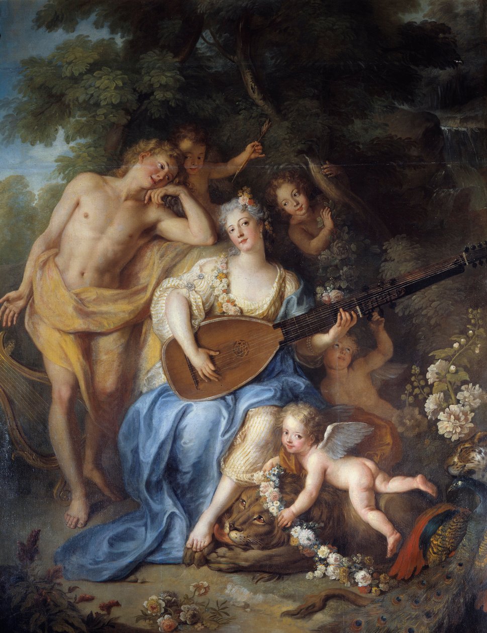 Yksityiskohta ”” Villarsin herttuattaren muotokuva”, os. Angelique de Varangeville (1683 -? ). Antoine Coypelin maalaus (1661-1722) tekijältä Antoine Coypel