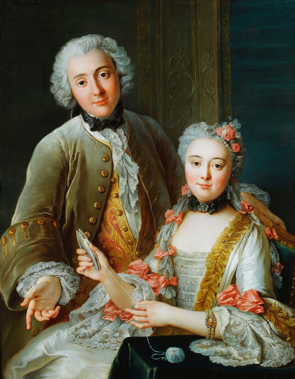 Francois de Julliennen muotokuva vaimonsa vieressä istumassa, n. 1743 tekijältä Antoine Coypel
