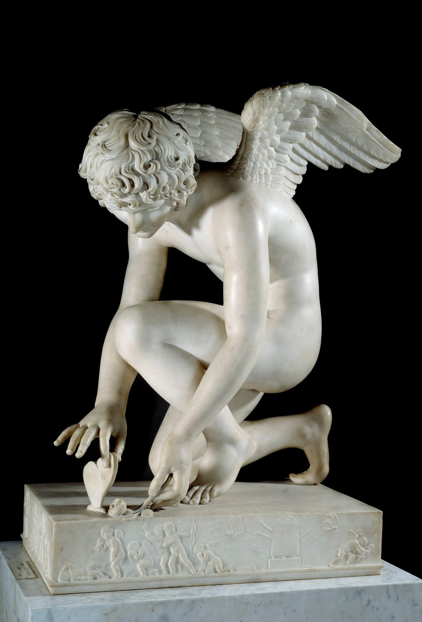 Amor eli "Rakkaus ottaa butterillonia" Marmoriveistos Antoine Denis Chaudet (1763-1810) 1817 Pariisi, Louvre-museo tekijältä Antoine Denis Chaudet